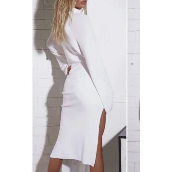 Revolve SNDYS Off-White Front Tie Knit Long Sleeve Sweater Dress With Side Slits - Picture 2 of 10